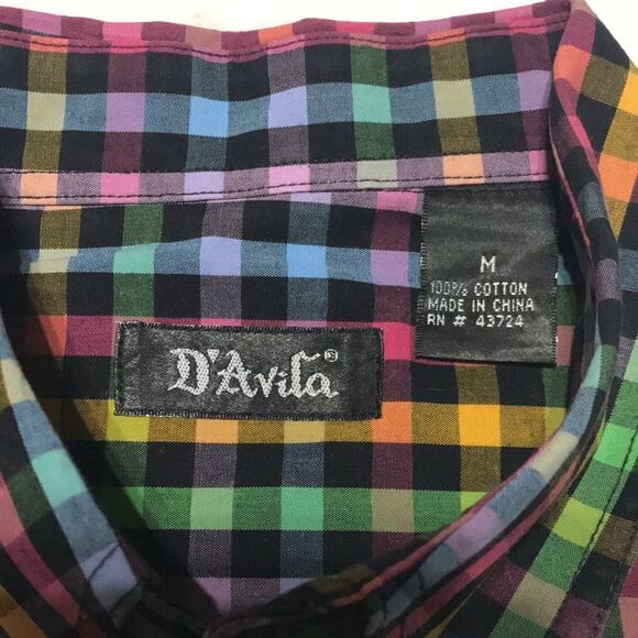 D’Avila Multicolored Plaid Button Up Shirt Short Sleeve Size Medium Like New - Picture 4 of 9
